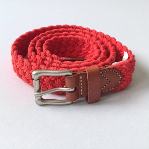 J. Crew Accessories - J. CREW Red Orange Leather and Woven Braided Belt
